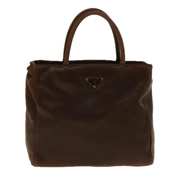 PRADA Hand Bag Leather Brown Silver Auth 95631 - Picture 13 of 16